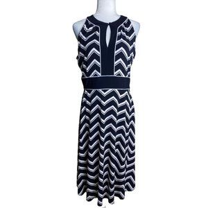 Jessica Howard Blue White Chevron Print A-line Midi Dress Sz 10